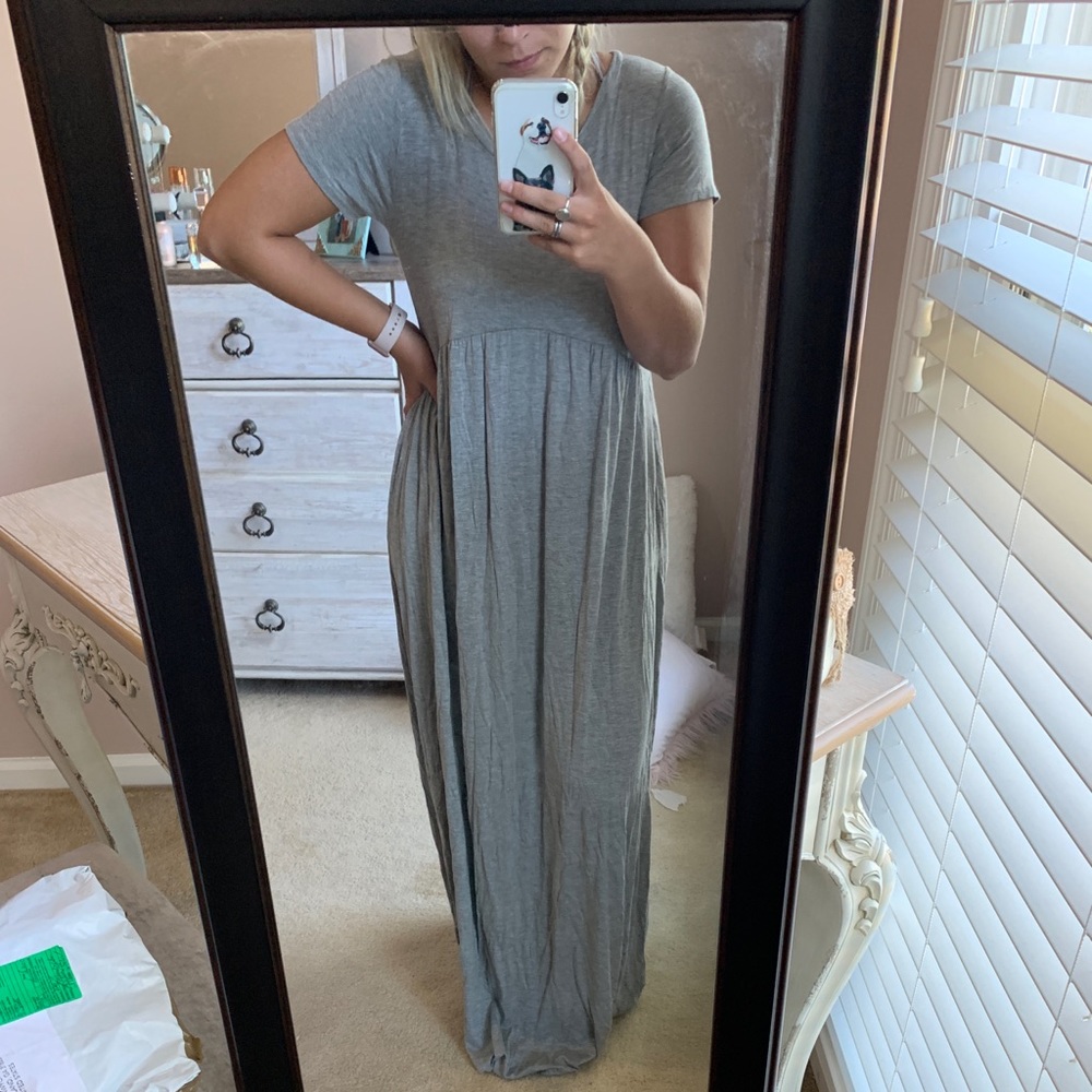 Grey peplum style maxi dress